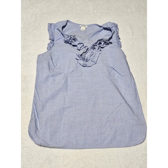 J.CREW Tops - J Crew Women's Size 0 XSmall Blue Blouse Shirt Sleeveless Ruffle Cotton Tank